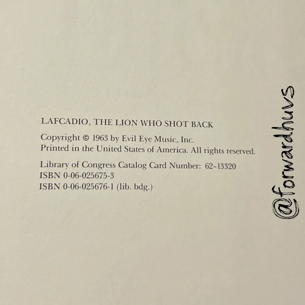 Lafcadio: The Lion Who Shot Back – Shel Silverstein – 1963 Hardcover
